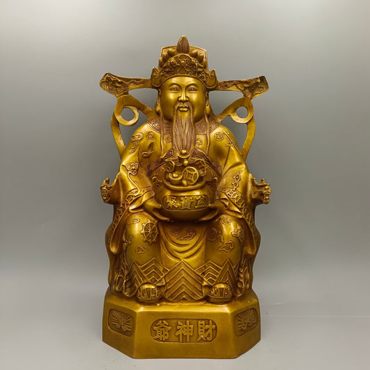 Chinese Antique Treasure Bowl God of Wealth Bronze Ornament