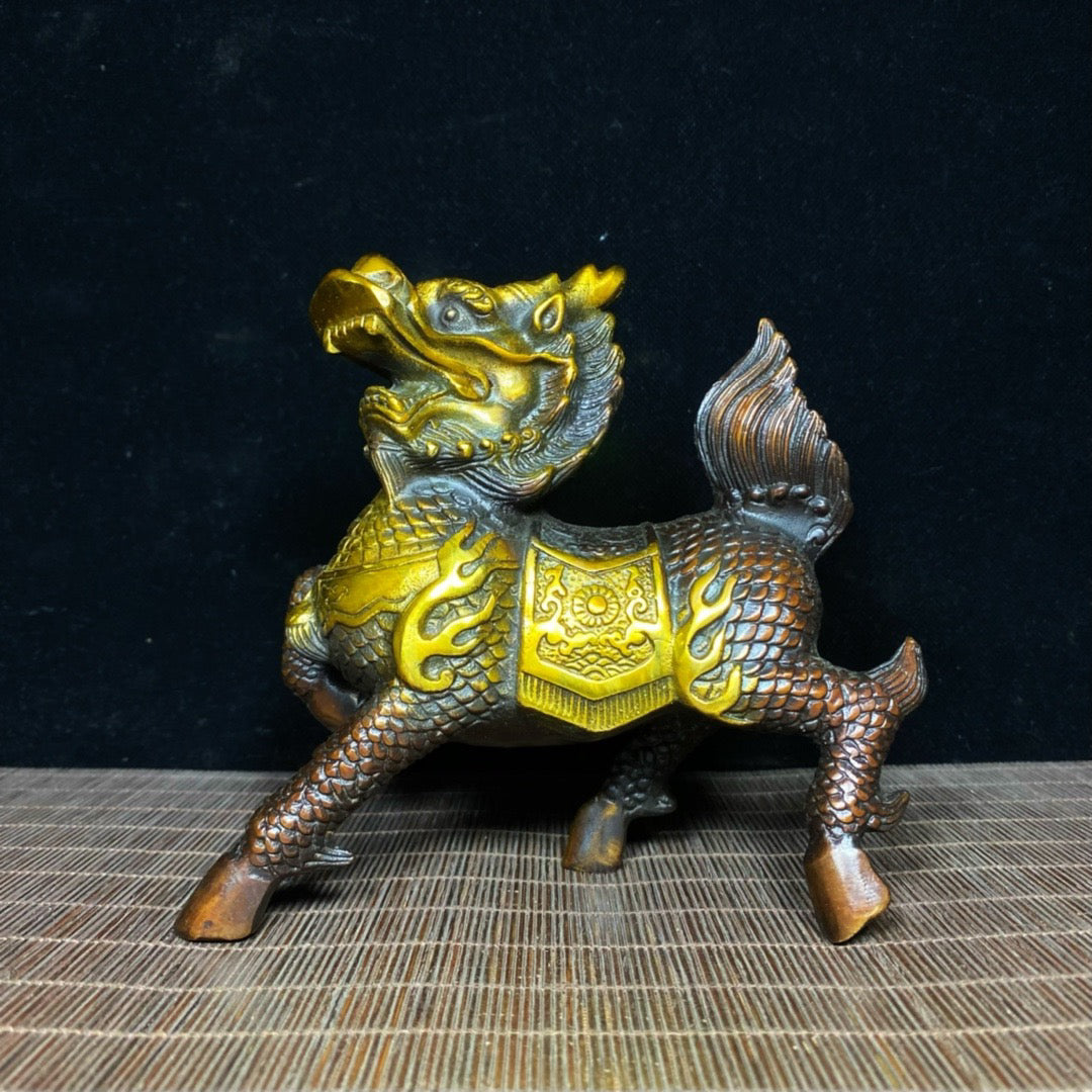 A pair of pure copper gilded and exquisite qilin