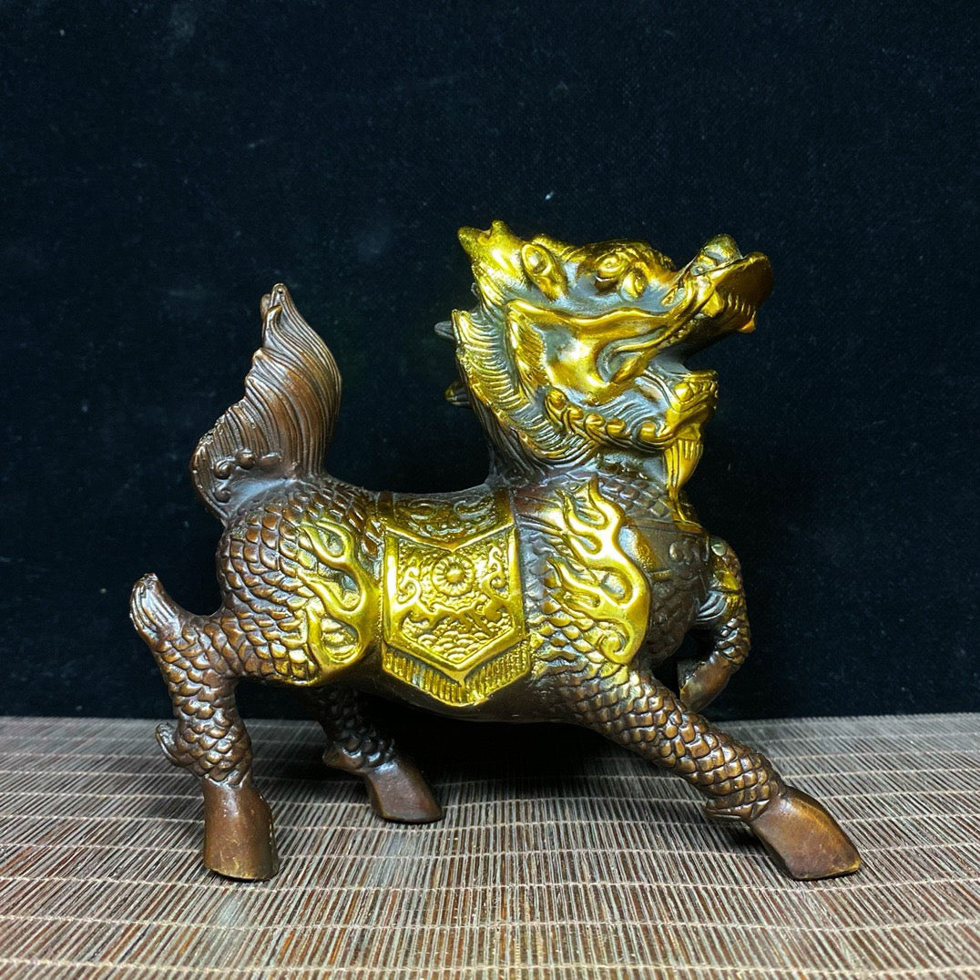 A pair of pure copper gilded and exquisite qilin