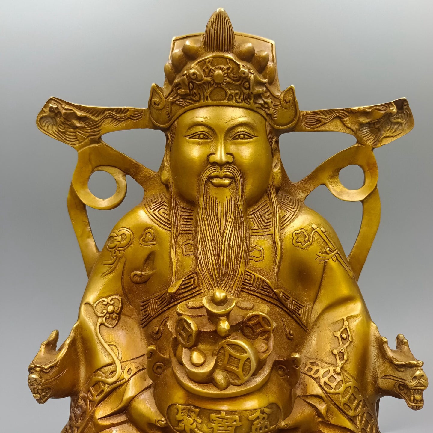 Chinese Antique Treasure Bowl God of Wealth Bronze Ornament