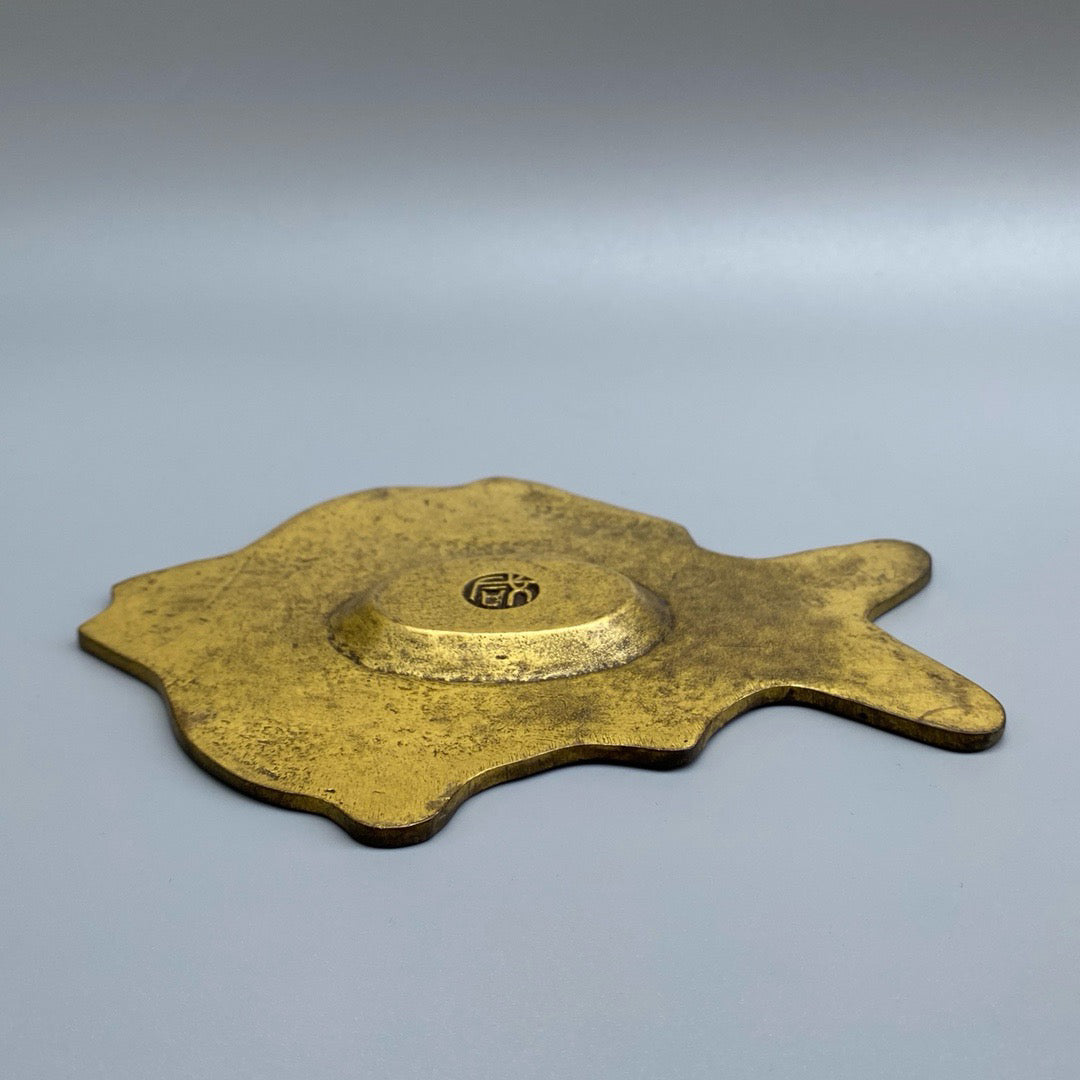 Chinese antique pure copper fish shaped inkstone pool