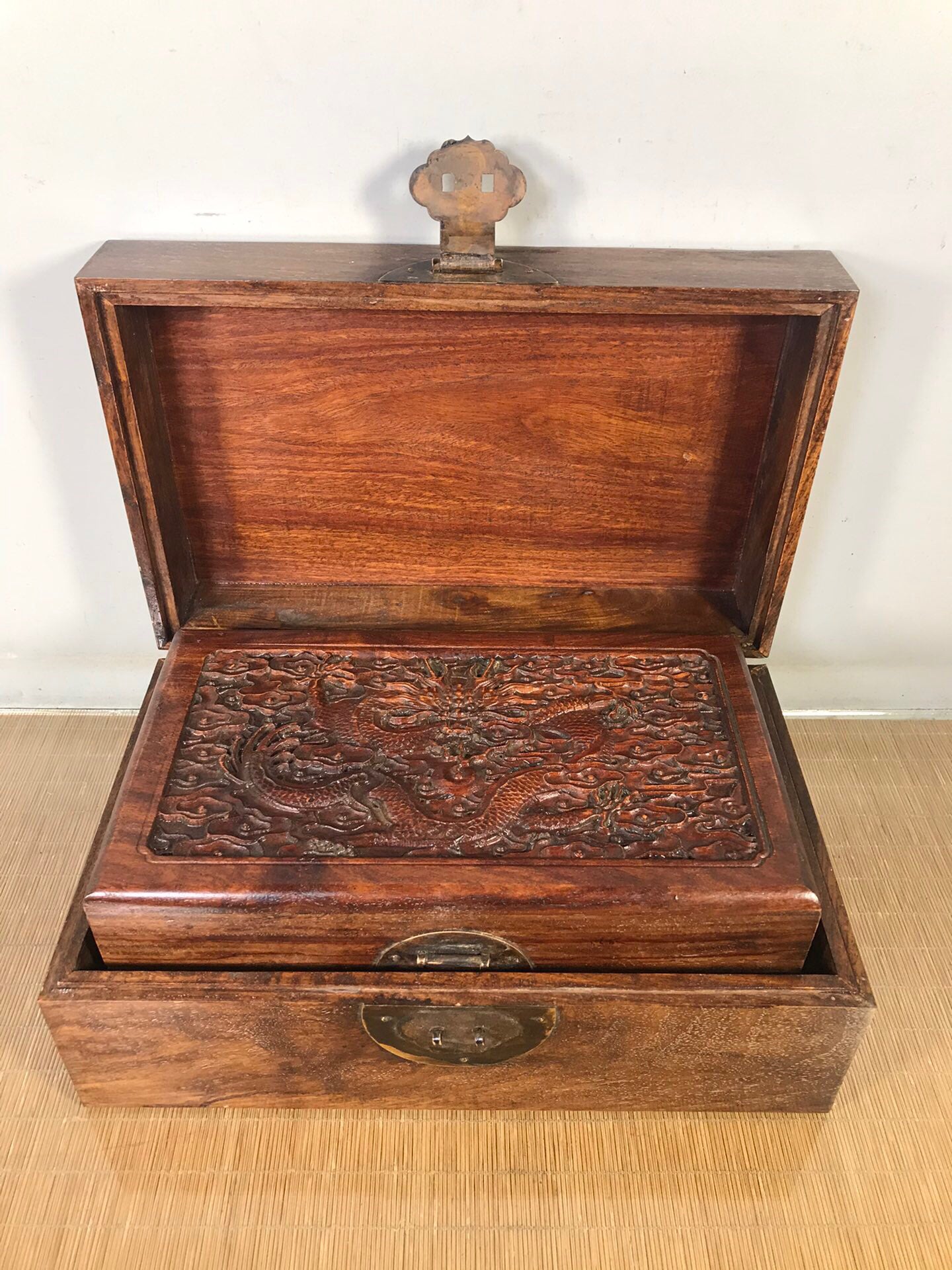 Chinese antique rosewood carving box set