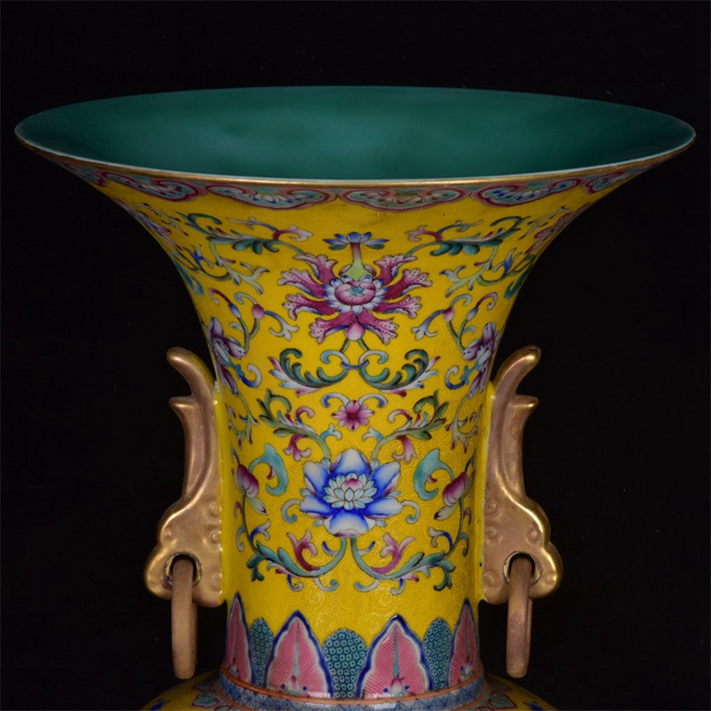 Chinese Antique Flower Pattern Double Ear Golden Flower Drum