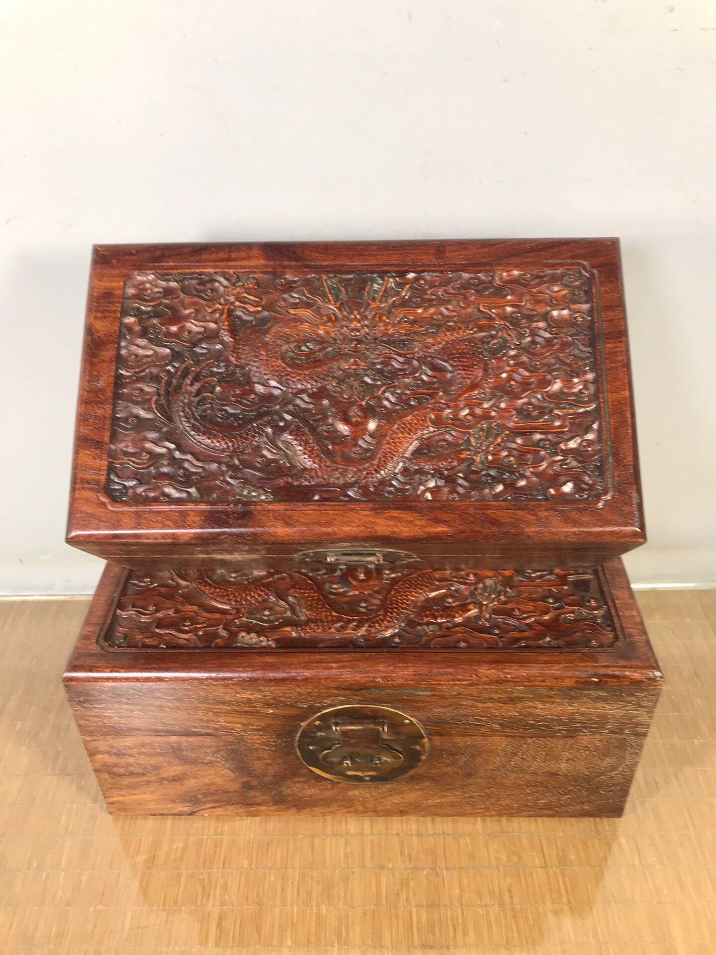 Chinese antique rosewood carving box set