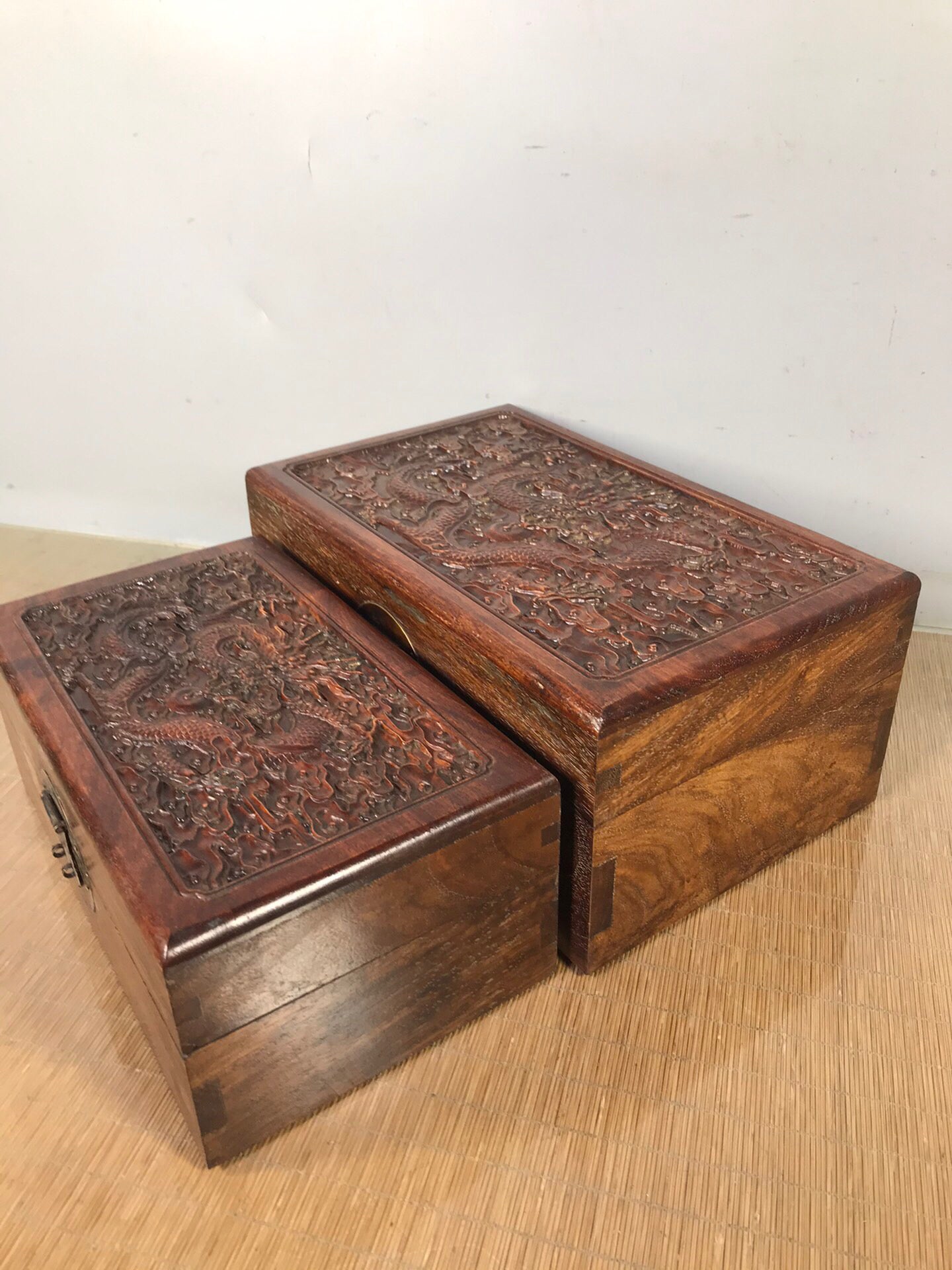 Chinese antique rosewood carving box set