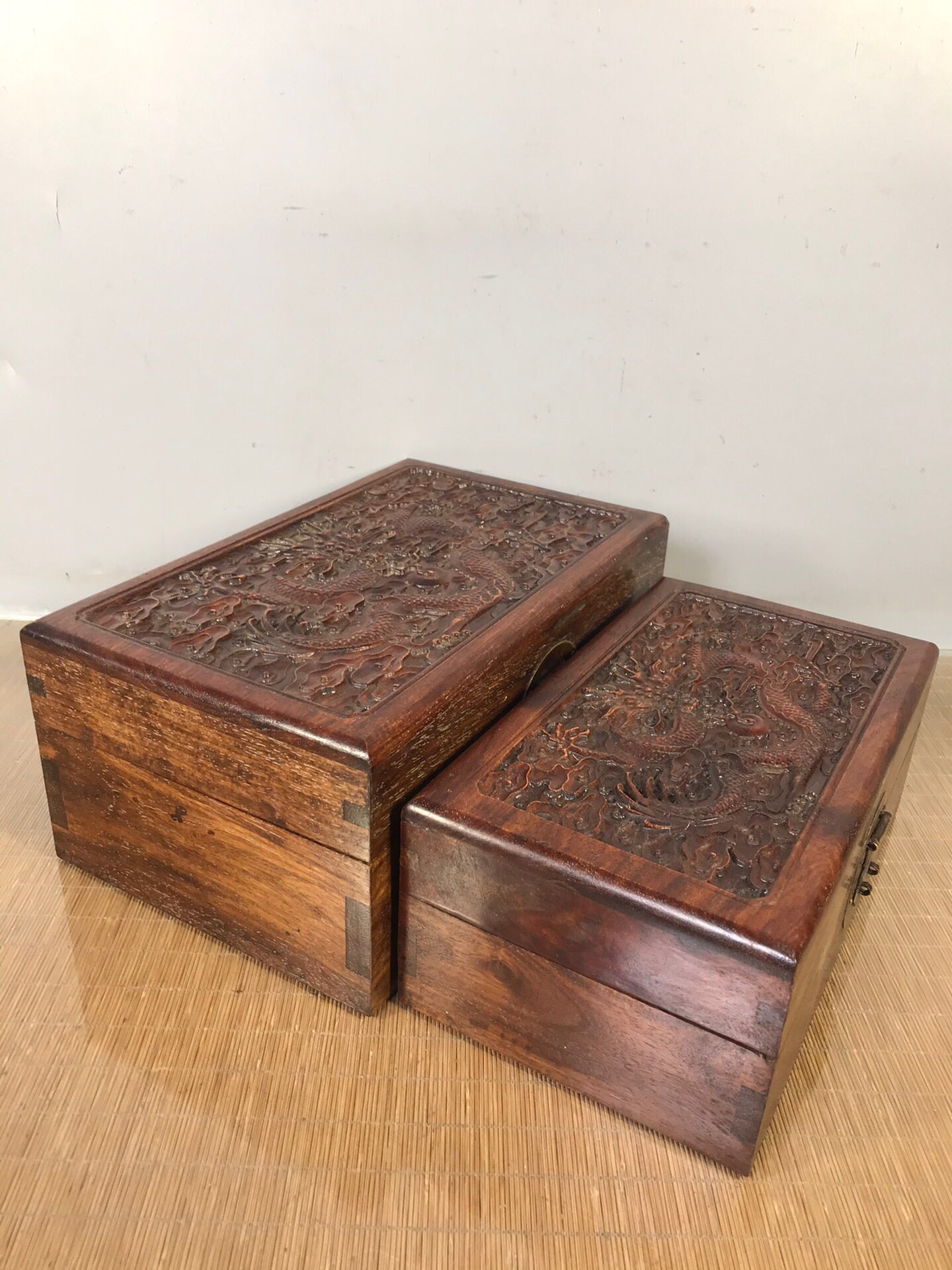 Chinese antique rosewood carving box set