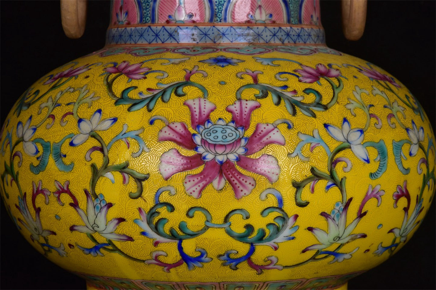 Chinese Antique Flower Pattern Double Ear Golden Flower Drum