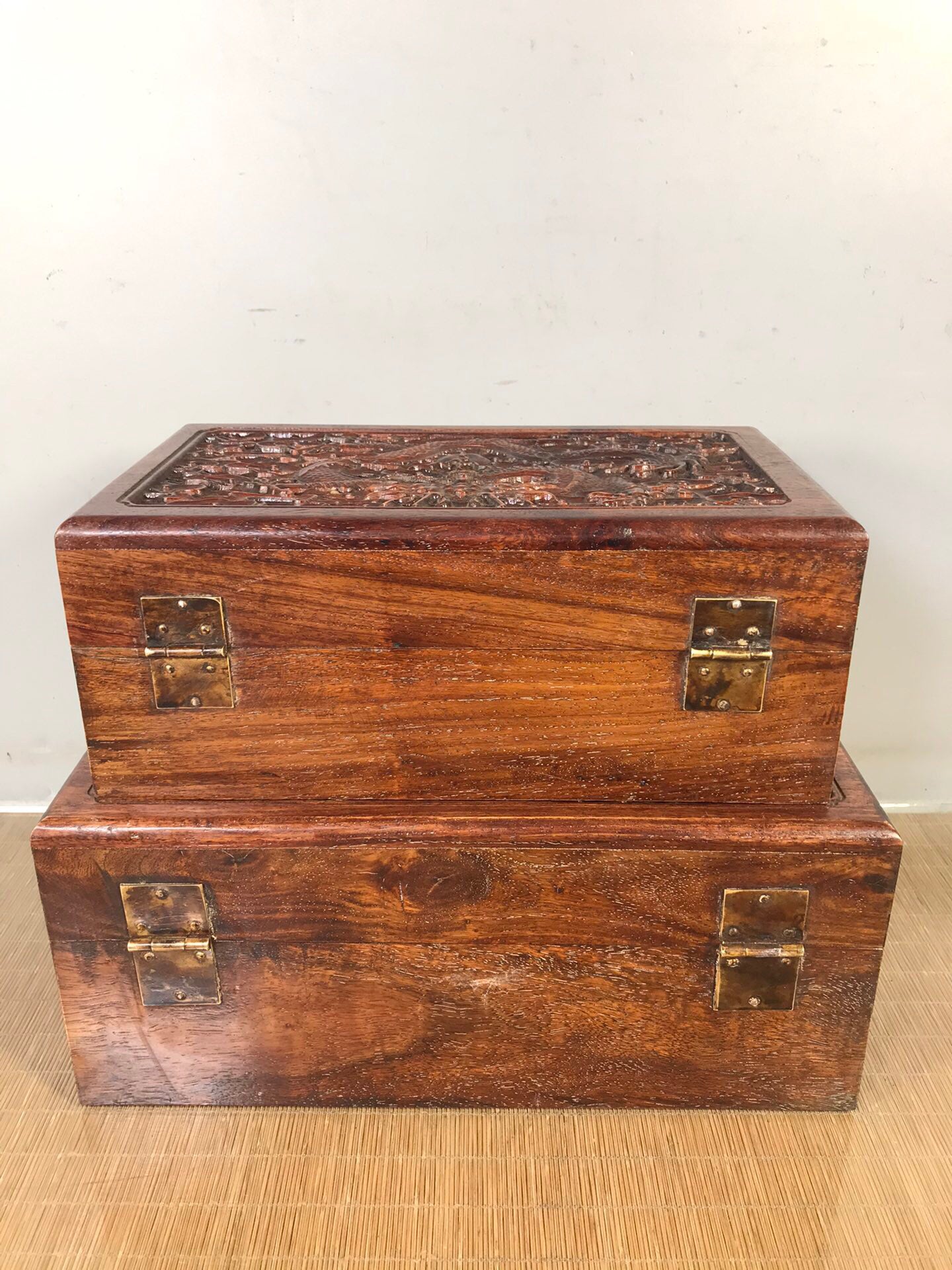 Chinese antique rosewood carving box set