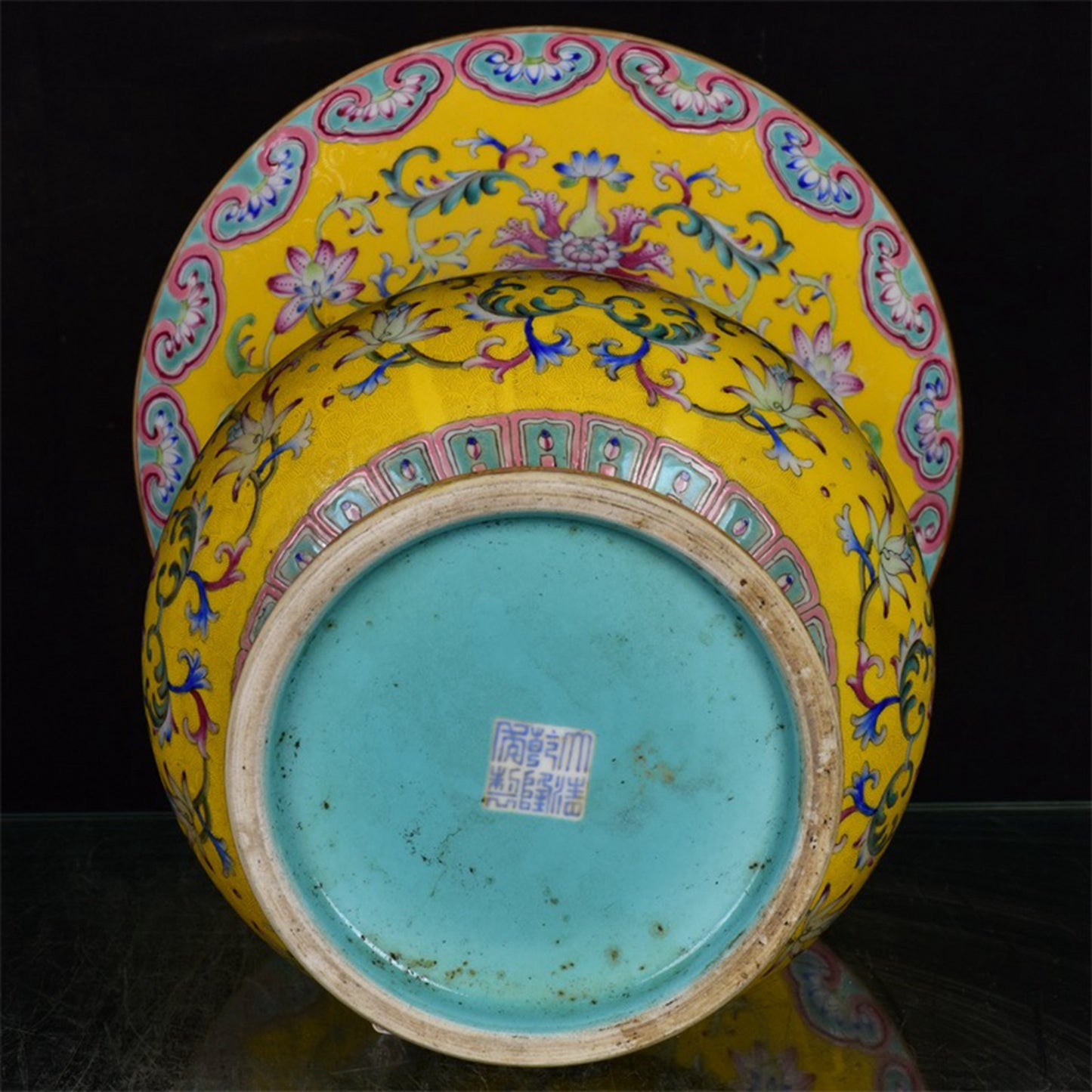 Chinese Antique Flower Pattern Double Ear Golden Flower Drum