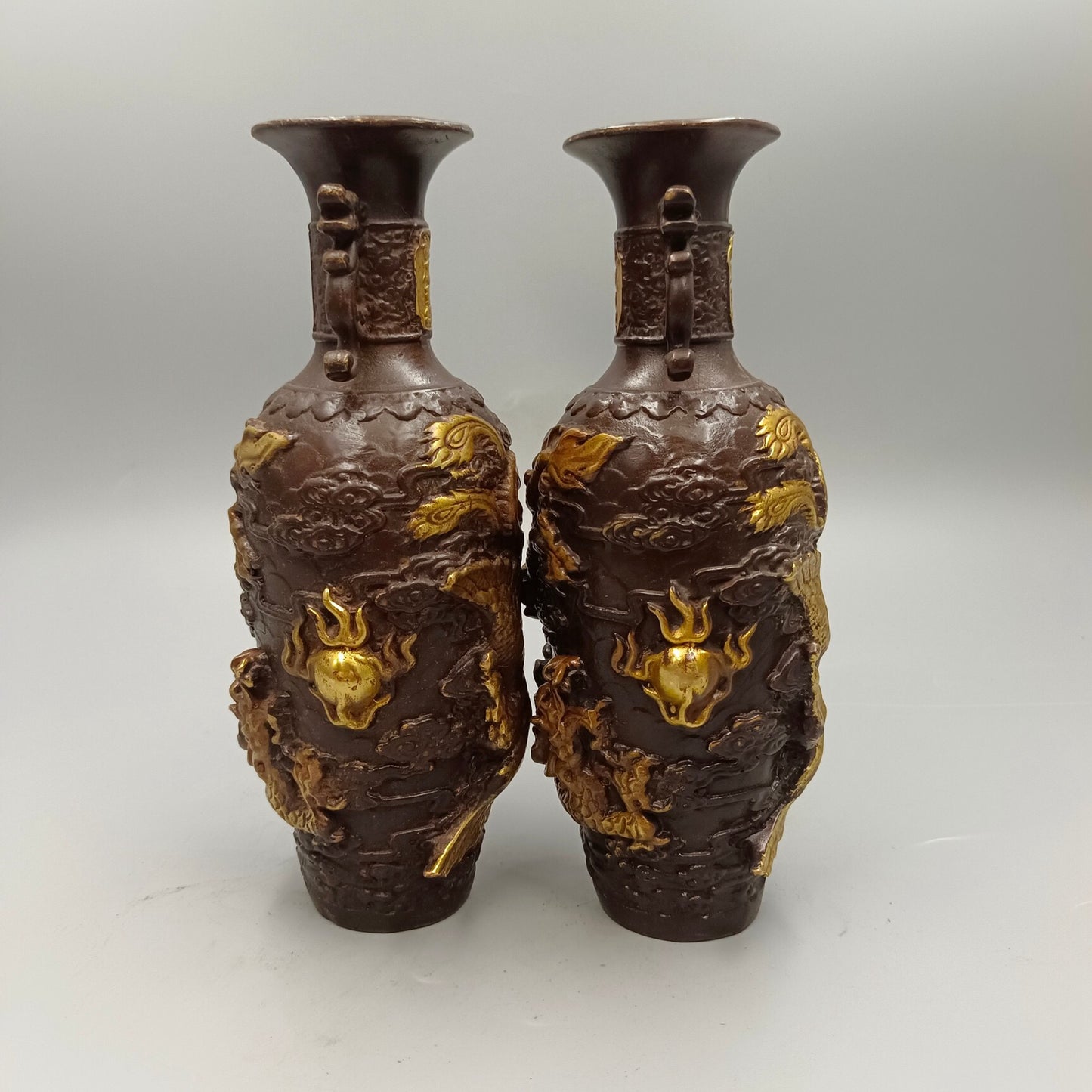 Chinese Antique Bronze Vase with Dragon and Phoenix Auspiciousness