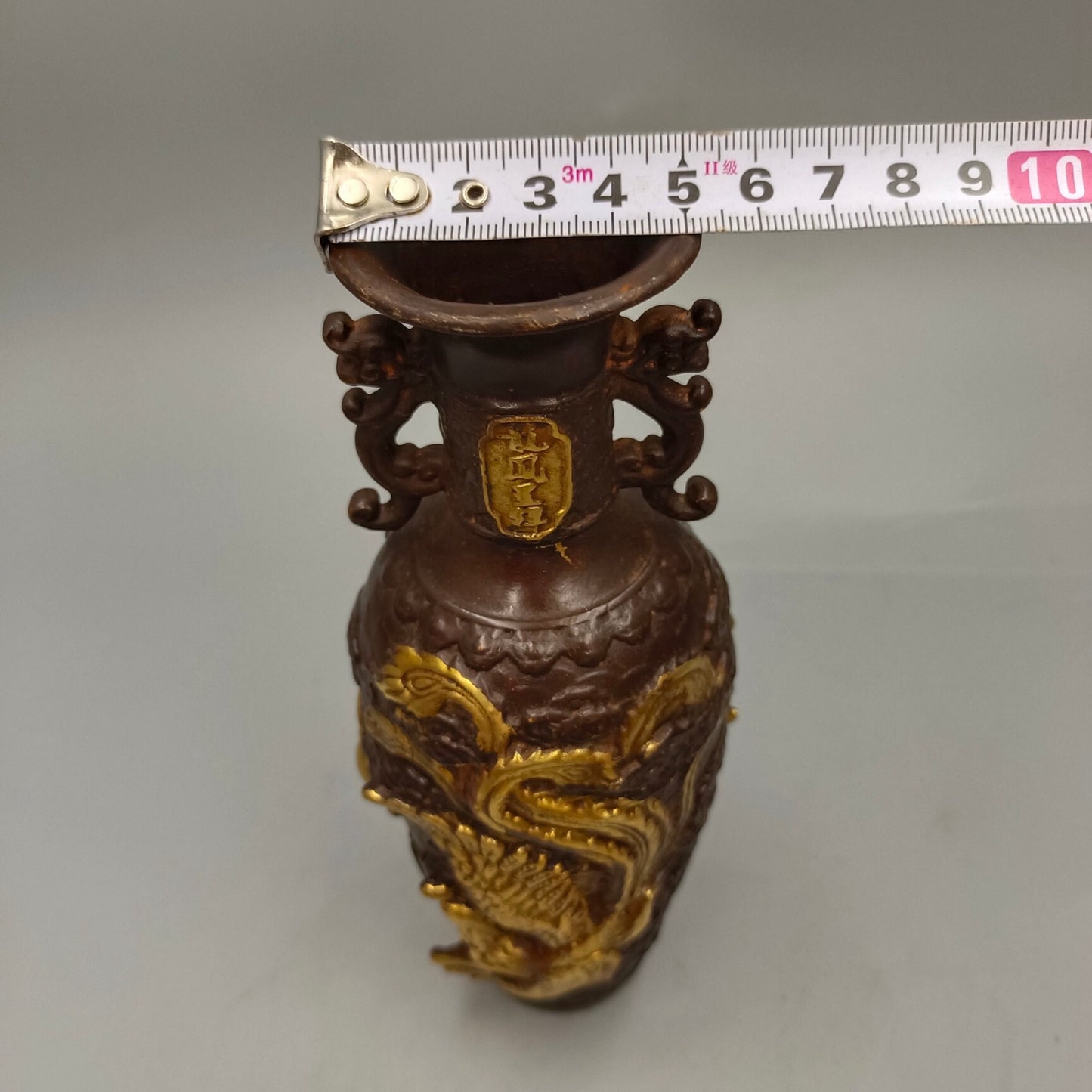 Chinese Antique Bronze Vase with Dragon and Phoenix Auspiciousness