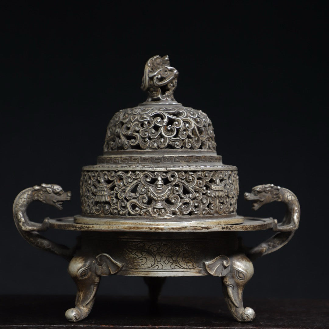 Pure copper auspicious eight treasure incense burner
