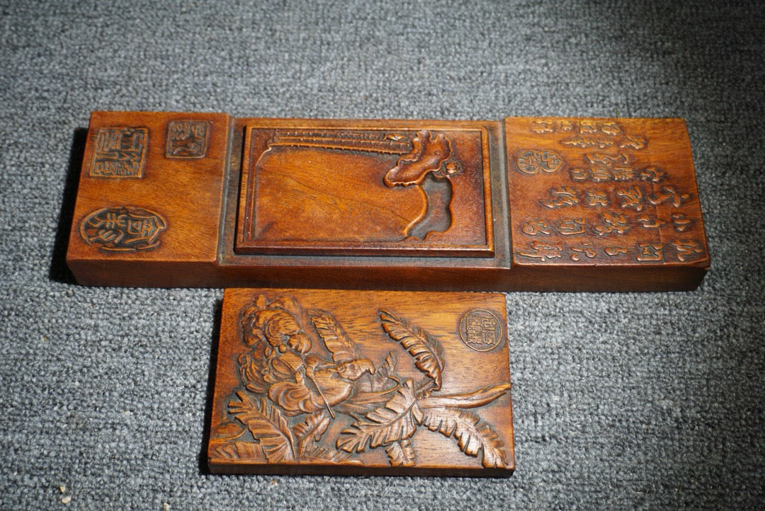 Chinese antique rosewood carved inkstone box