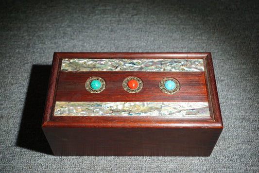 Chinese antique rosewood inlaid shell sliding box