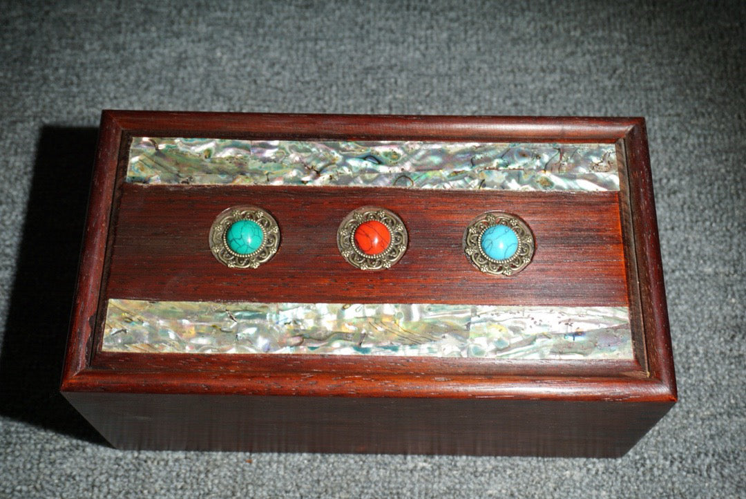 Chinese antique rosewood inlaid shell sliding box