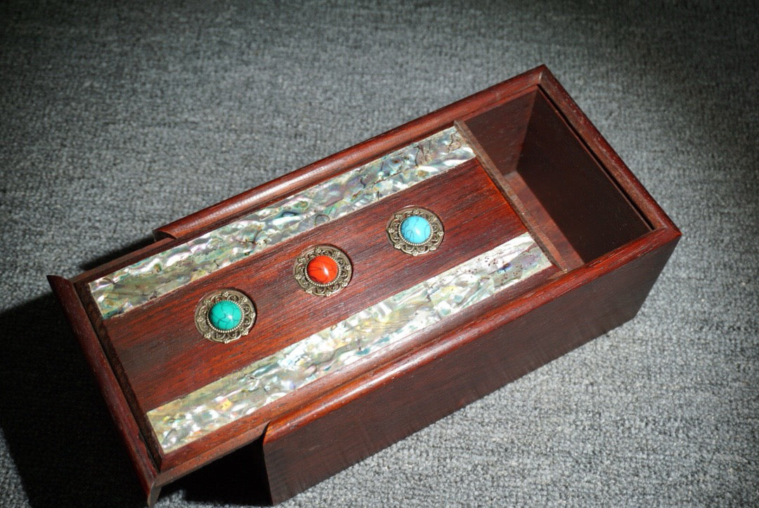 Chinese antique rosewood inlaid shell sliding box