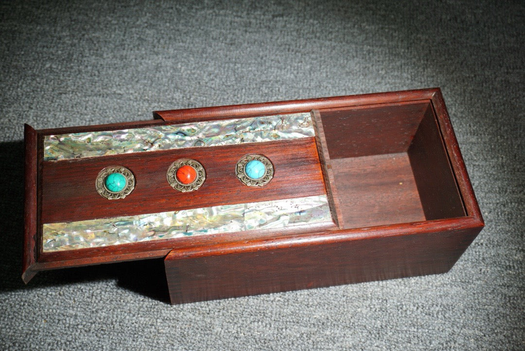 Chinese antique rosewood inlaid shell sliding box