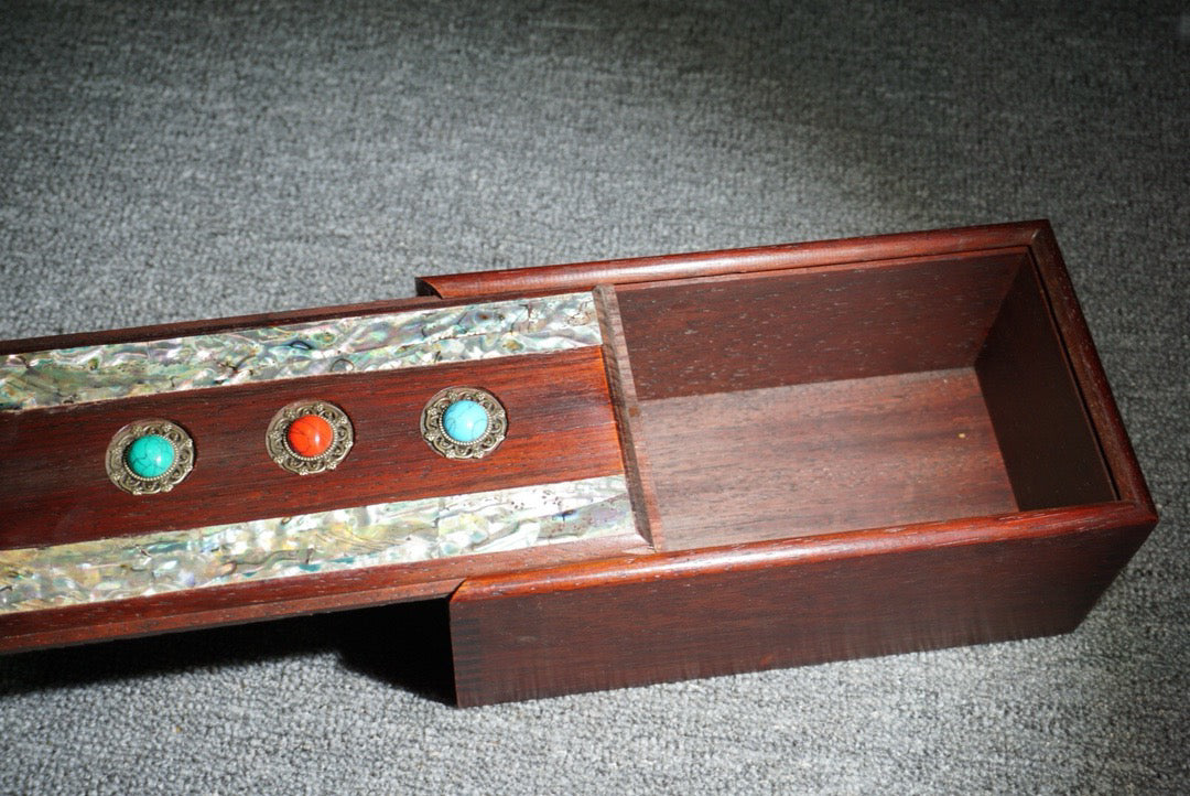 Chinese antique rosewood inlaid shell sliding box