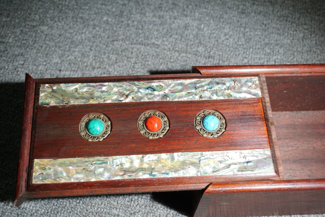 Chinese antique rosewood inlaid shell sliding box