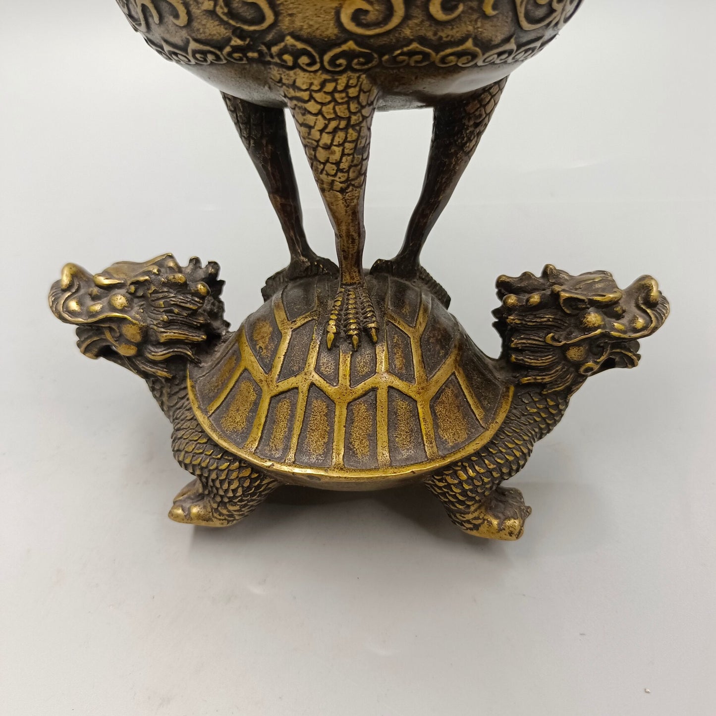 Chinese Antique Three Crane Station Turtle Copper Incense Burner