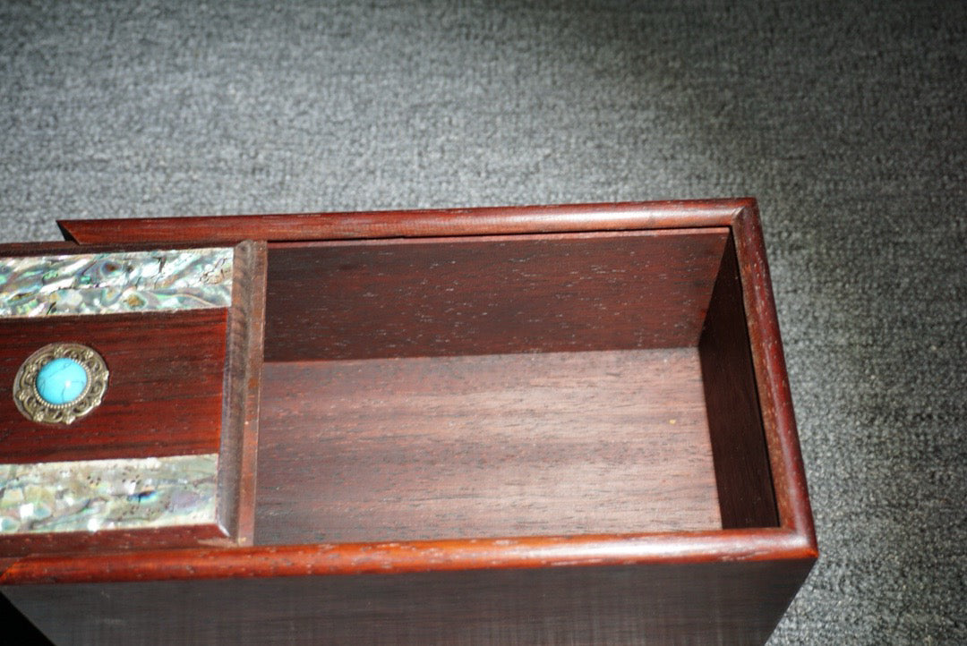 Chinese antique rosewood inlaid shell sliding box