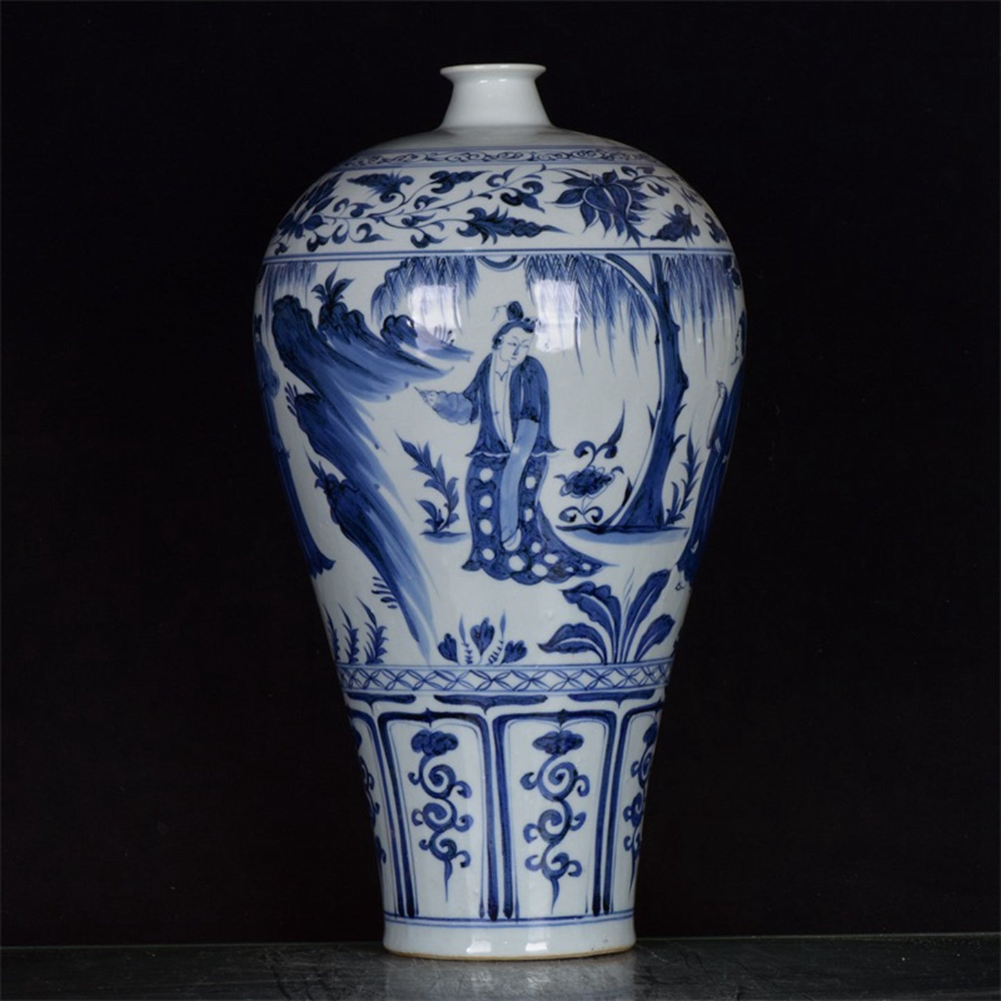 Chinese Antique Blue and White Character Story Plum Vase
