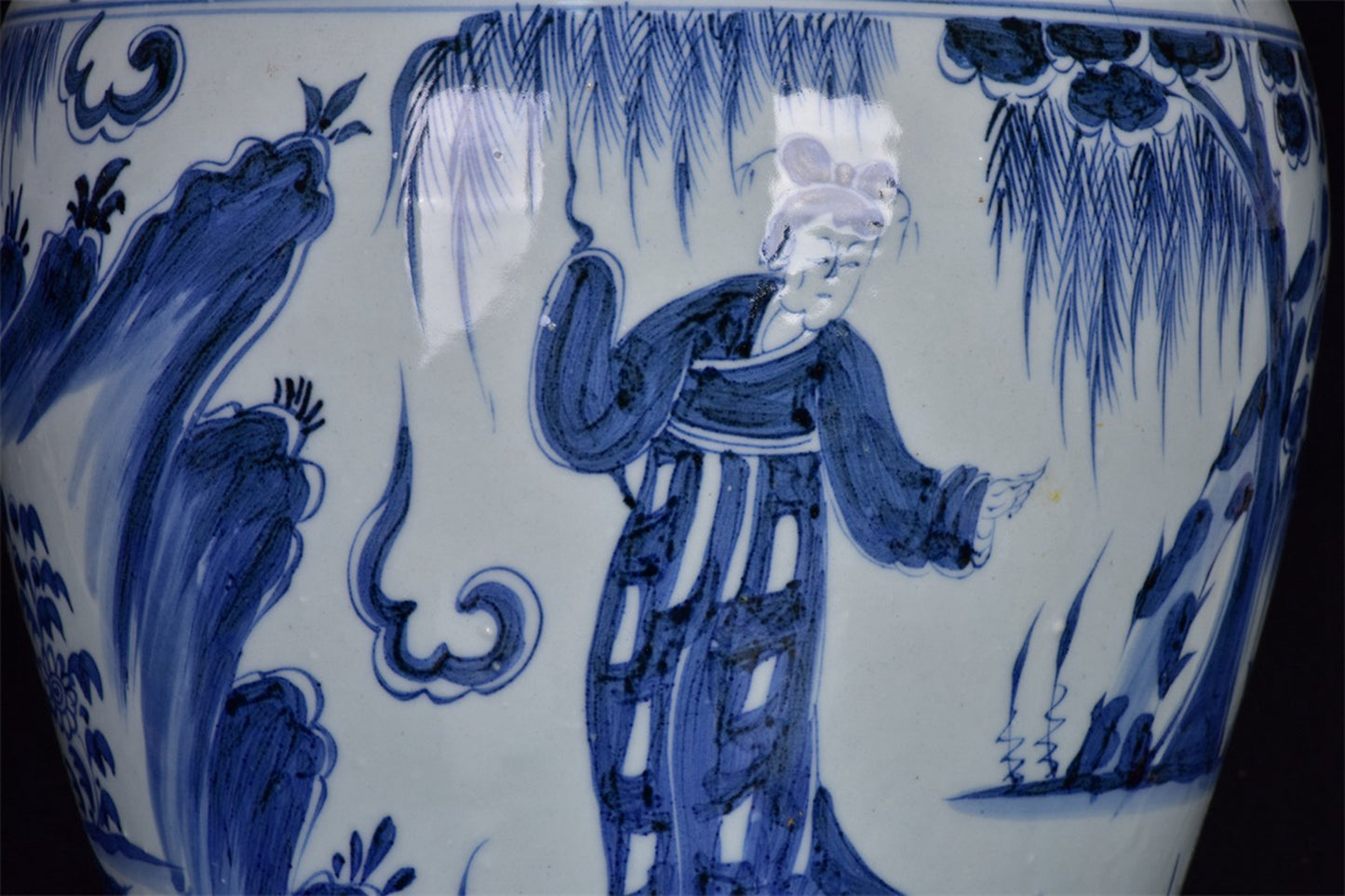 Chinese Antique Blue and White Character Story Plum Vase