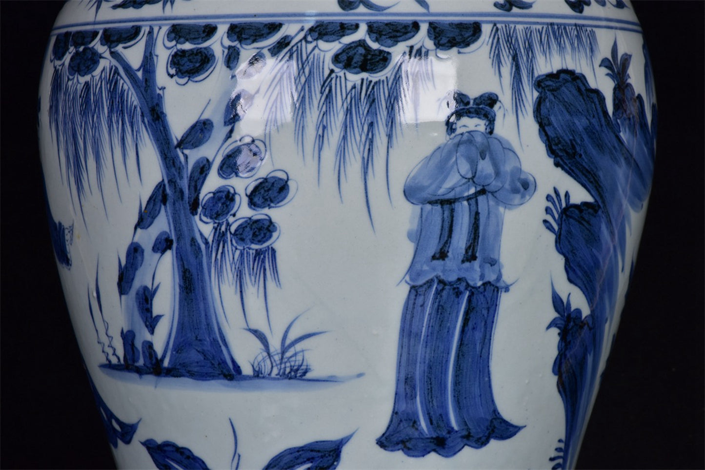 Chinese Antique Blue and White Character Story Plum Vase