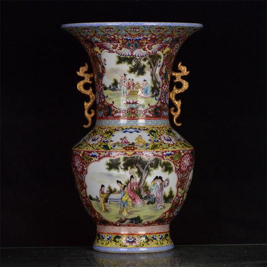 Chinese antique double eared gold-plated drum