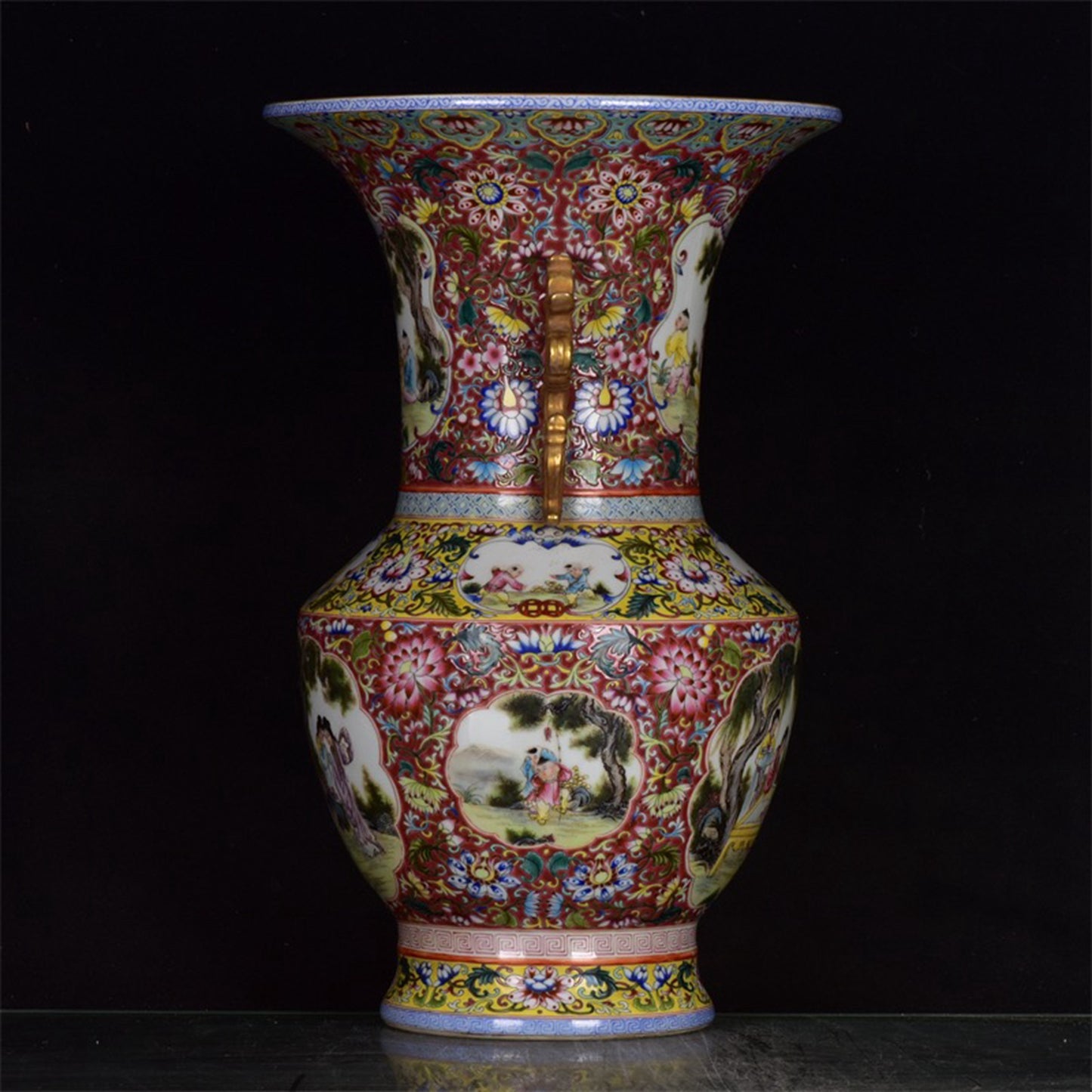 Chinese antique double eared gold-plated drum