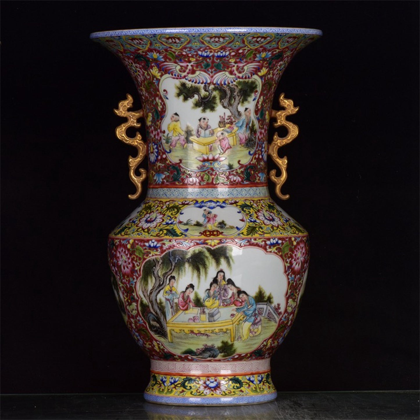 Chinese antique double eared gold-plated drum
