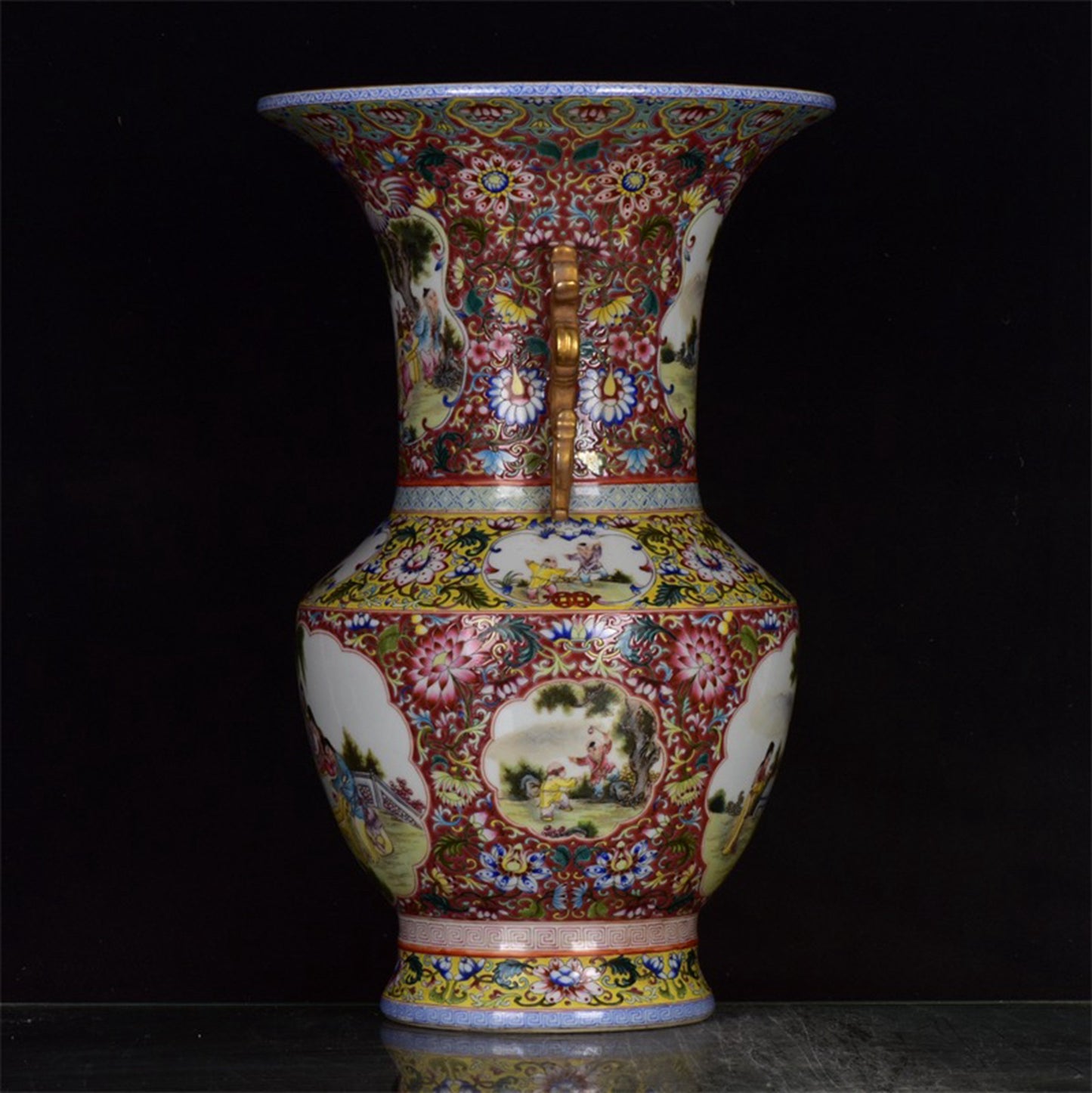Chinese antique double eared gold-plated drum