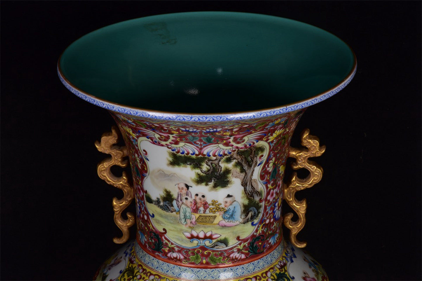Chinese antique double eared gold-plated drum