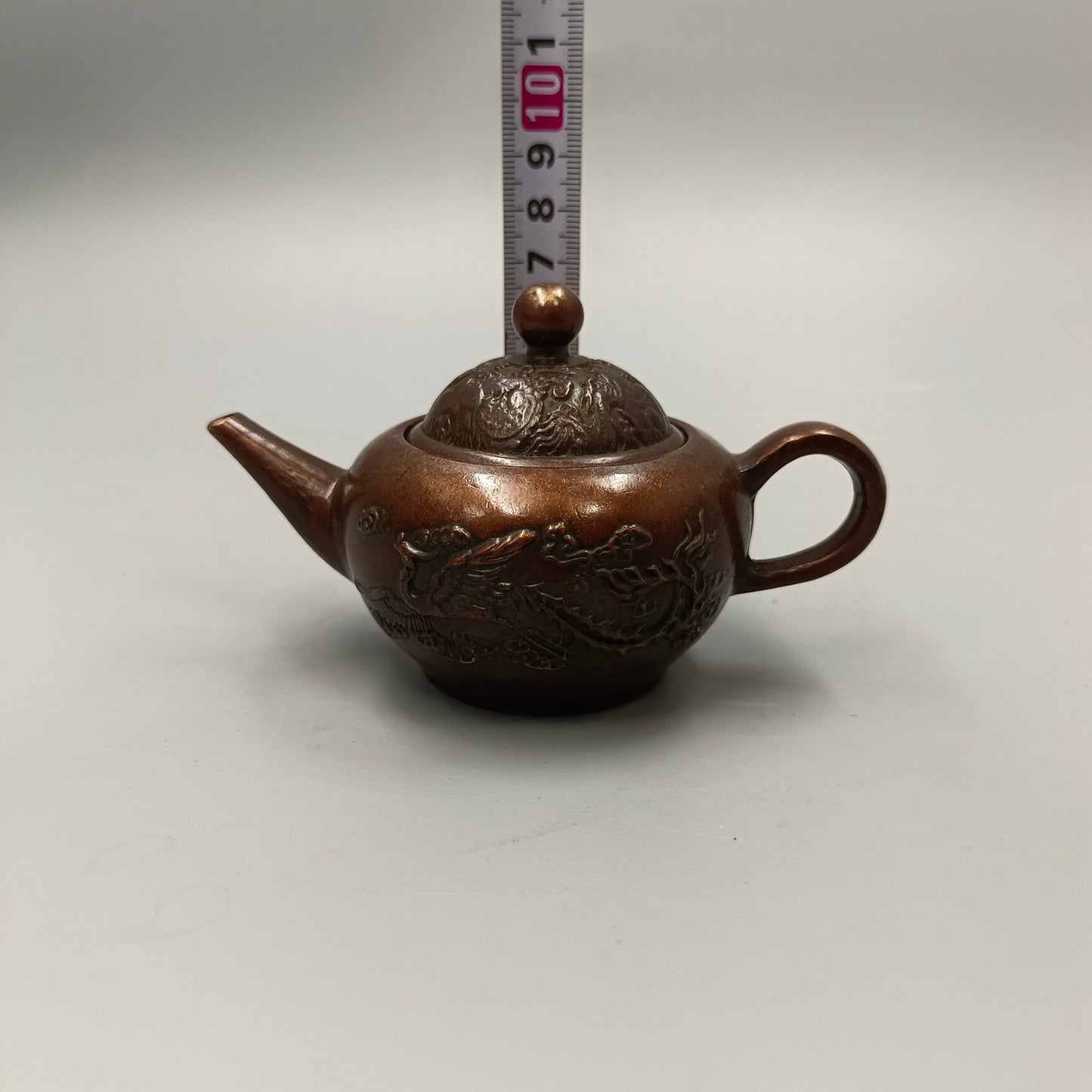 Chinese antique Longfeng Chengxiang handlebar teapot, copper wine teapot