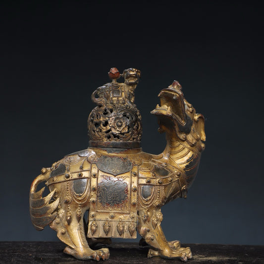 Pure copper auspicious beast incense burner