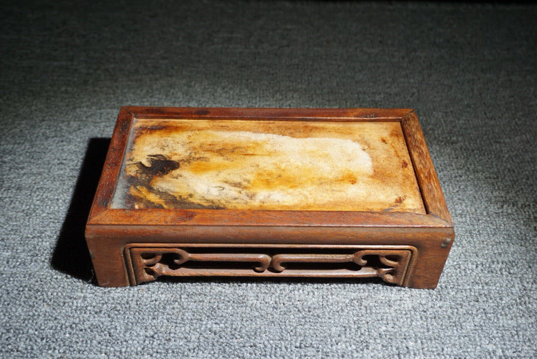Chinese antique rosewood inlaid with peculiar stone long base