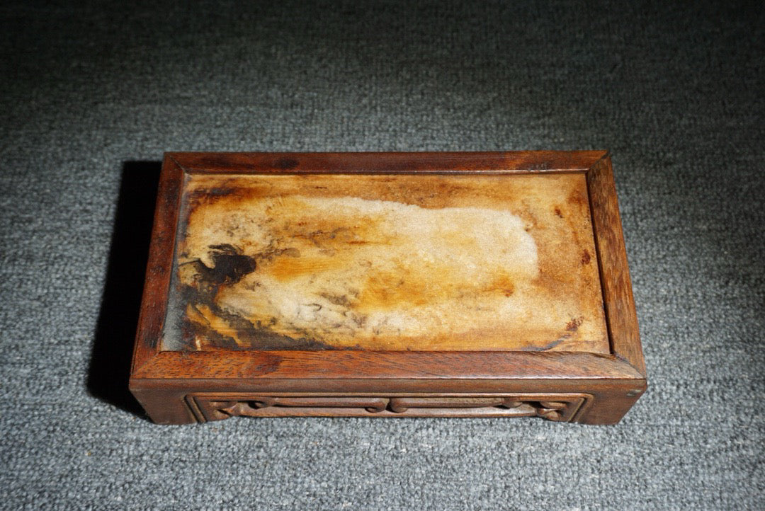 Chinese antique rosewood inlaid with peculiar stone long base