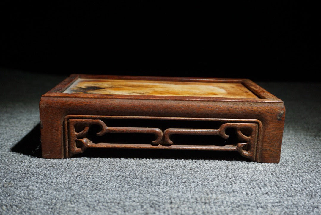 Chinese antique rosewood inlaid with peculiar stone long base
