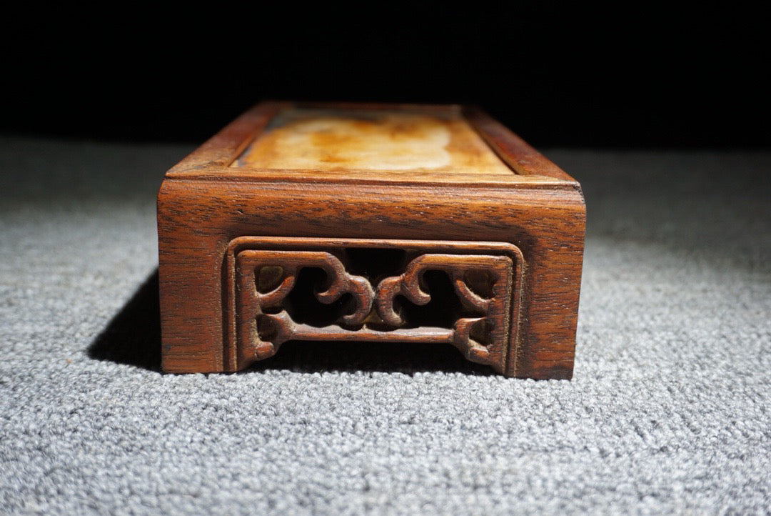 Chinese antique rosewood inlaid with peculiar stone long base