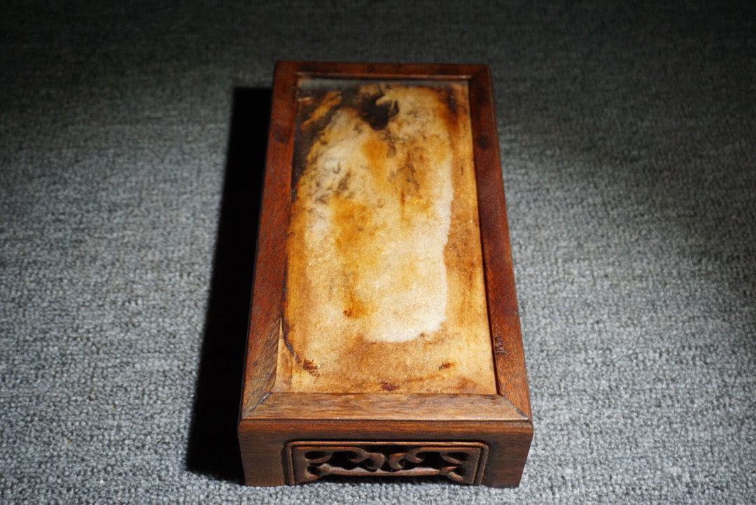 Chinese antique rosewood inlaid with peculiar stone long base