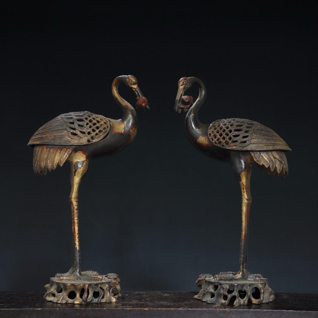Pure copper crane incense ornament