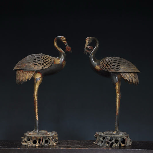 Pure copper crane incense ornament