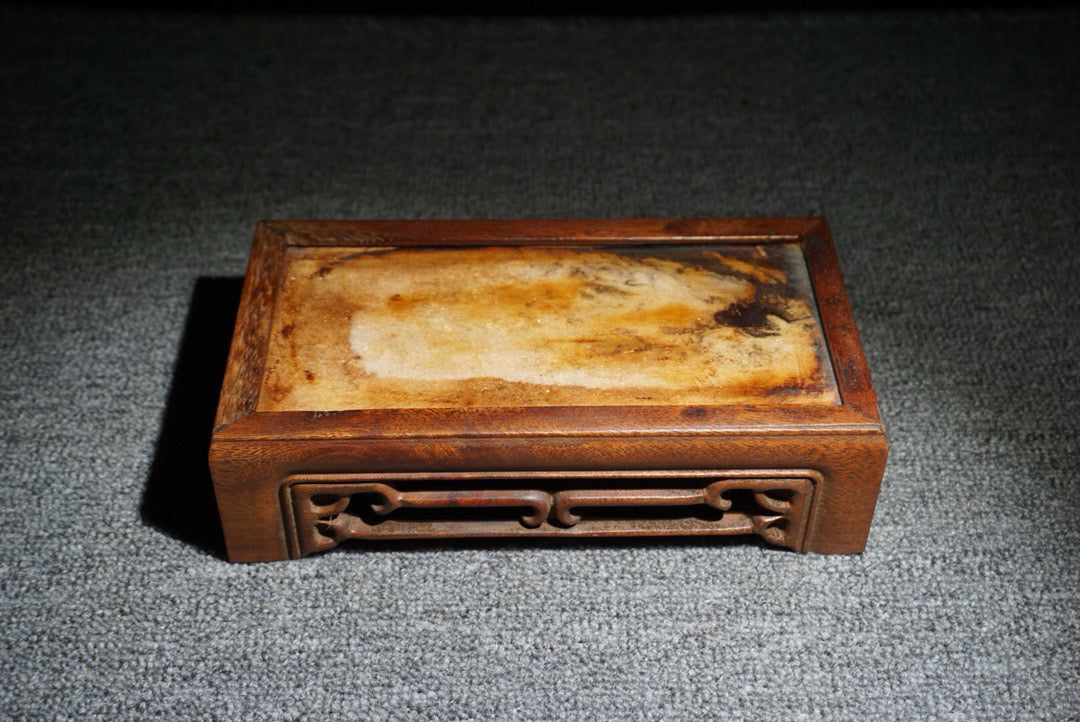 Chinese antique rosewood inlaid with peculiar stone long base