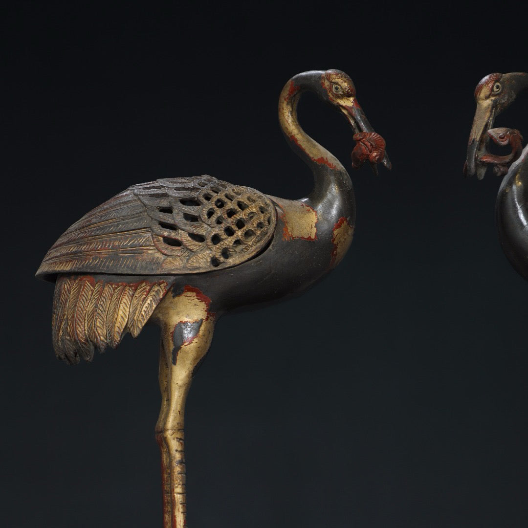 Pure copper crane incense ornament