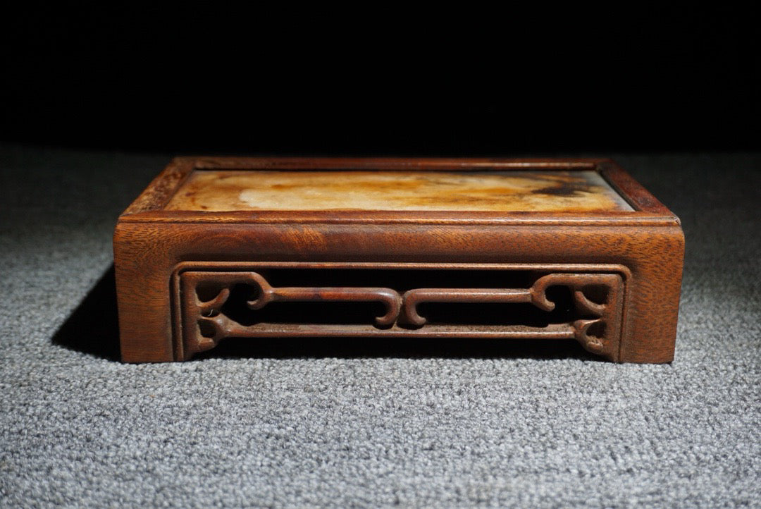 Chinese antique rosewood inlaid with peculiar stone long base