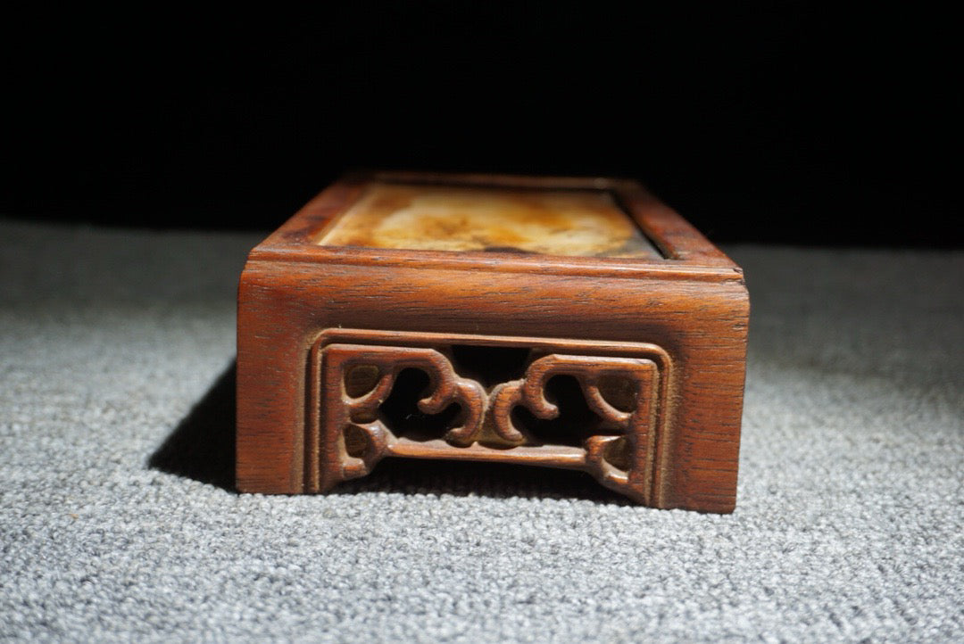 Chinese antique rosewood inlaid with peculiar stone long base