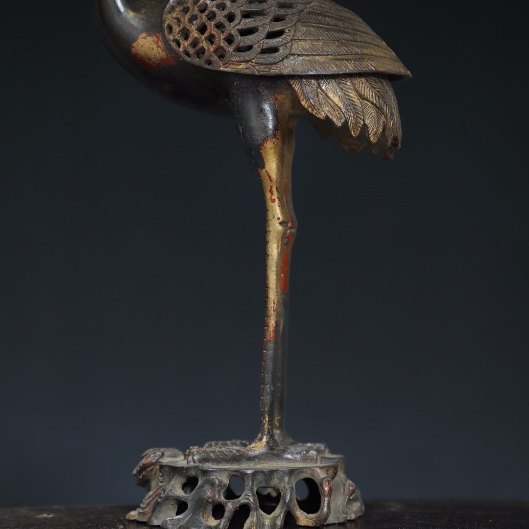 Pure copper crane incense ornament