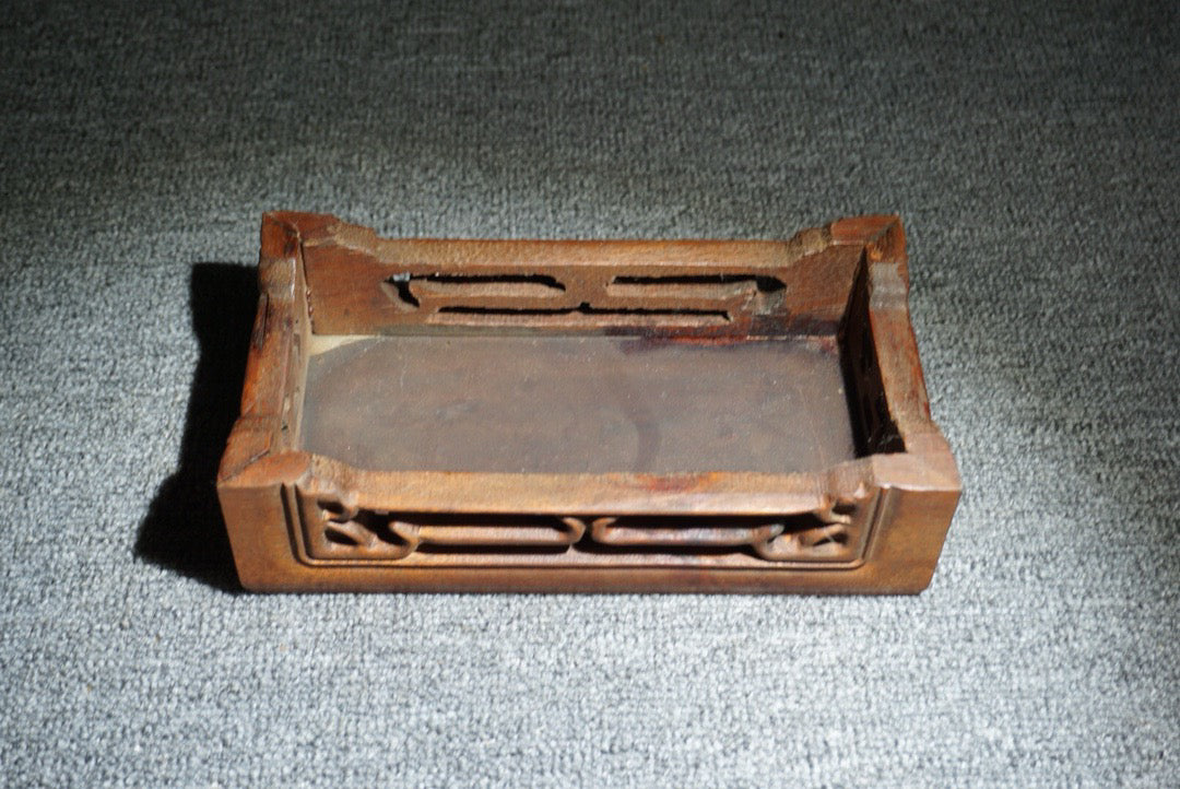 Chinese antique rosewood inlaid with peculiar stone long base