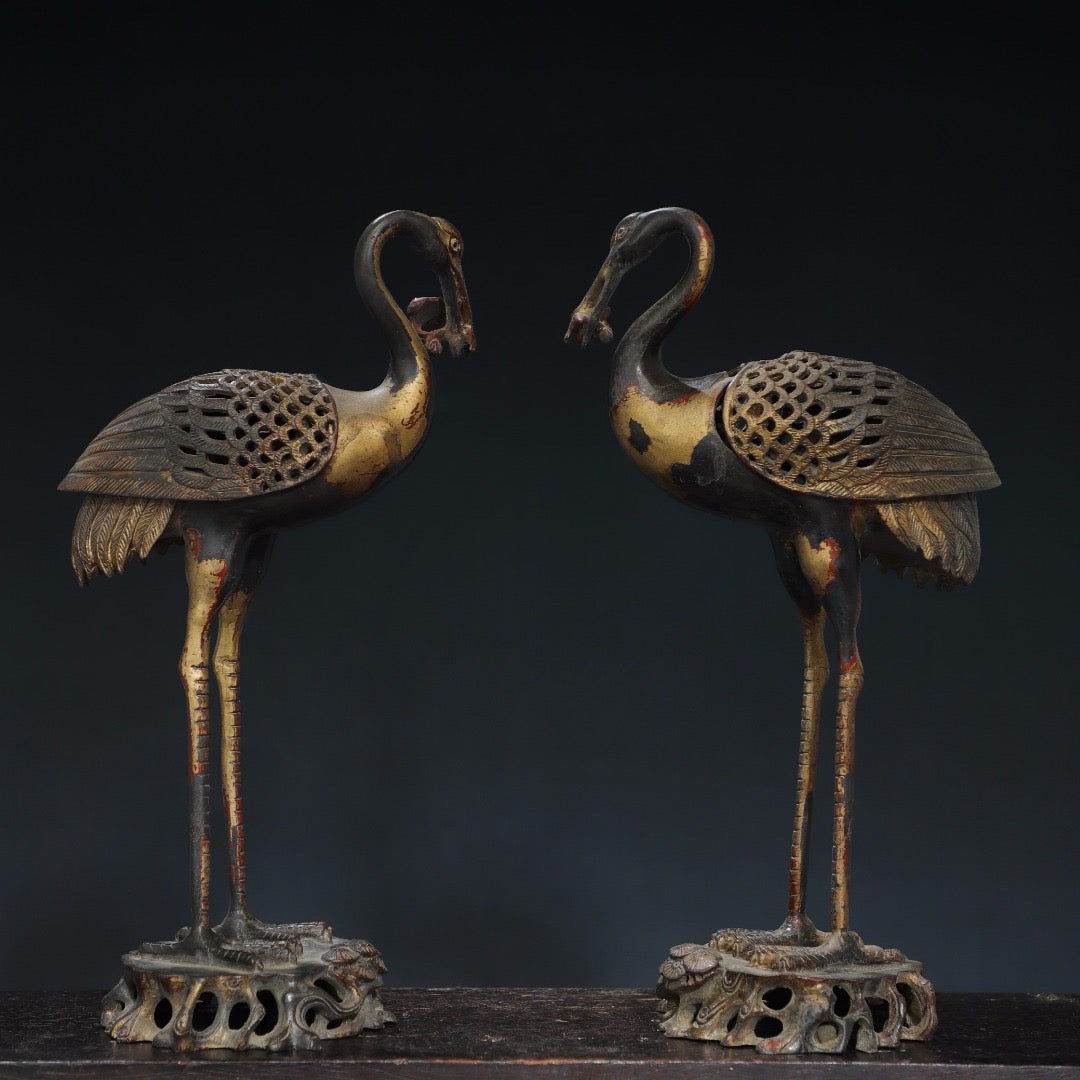 Pure copper crane incense ornament
