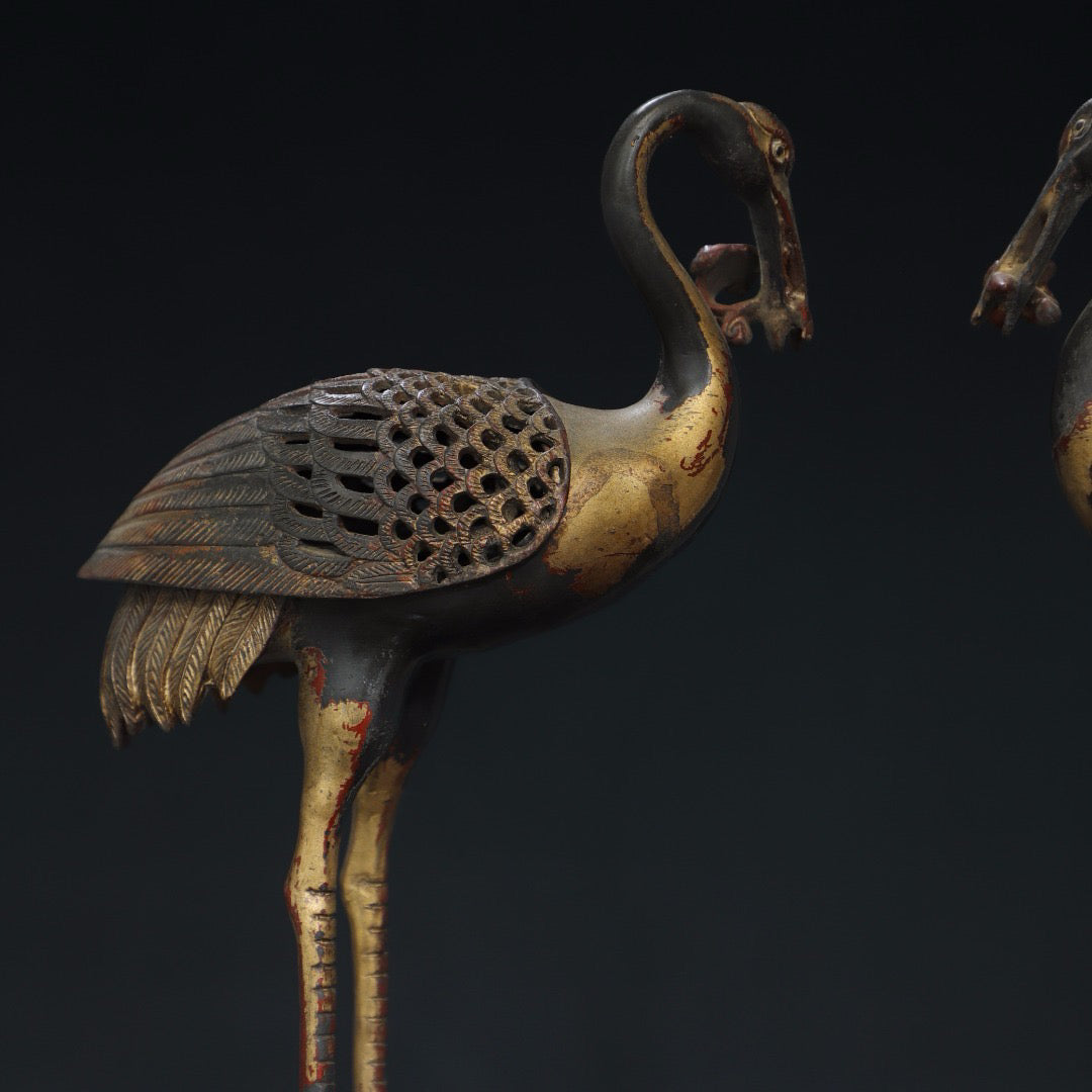 Pure copper crane incense ornament